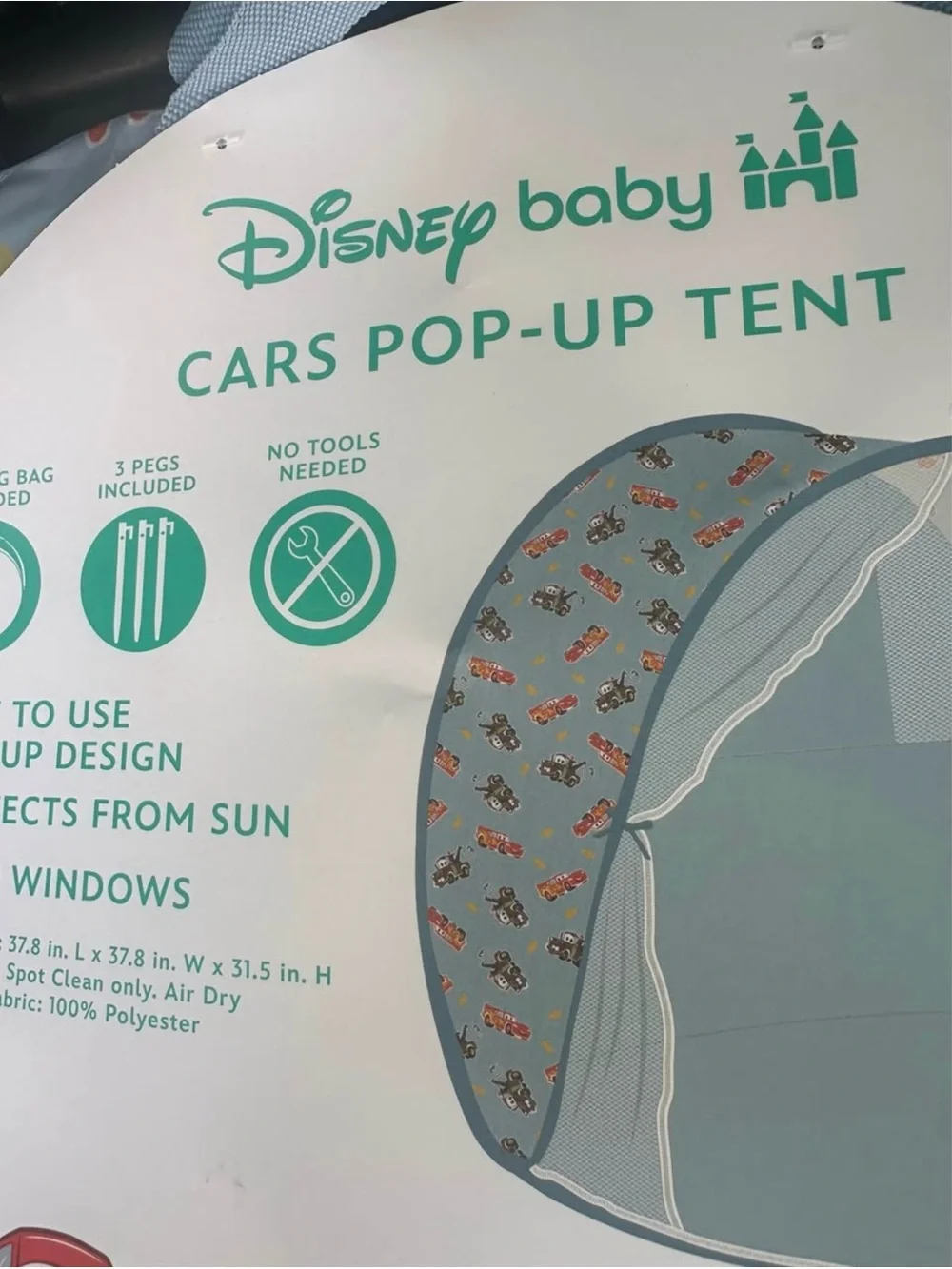Disney Blue Kids Pop-Up Tent with Cars Pattern